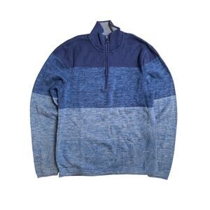 REI Sweater Mens Small Blue Heathered Mock Neck 1/4 Zip Pullover HIking